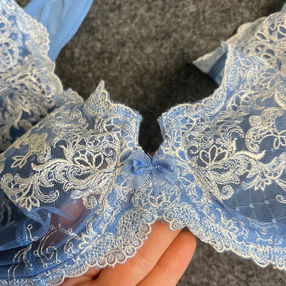 Soma Lamour Lace Plunge Bra 36C Blue White Floral Lace Mesh Underwire Embroidery - Picture 7 of 7